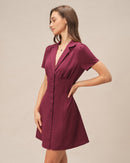 Women's Buttoned Short Sleeve Mini Dress – Notch Lapel Collar Casual Chic