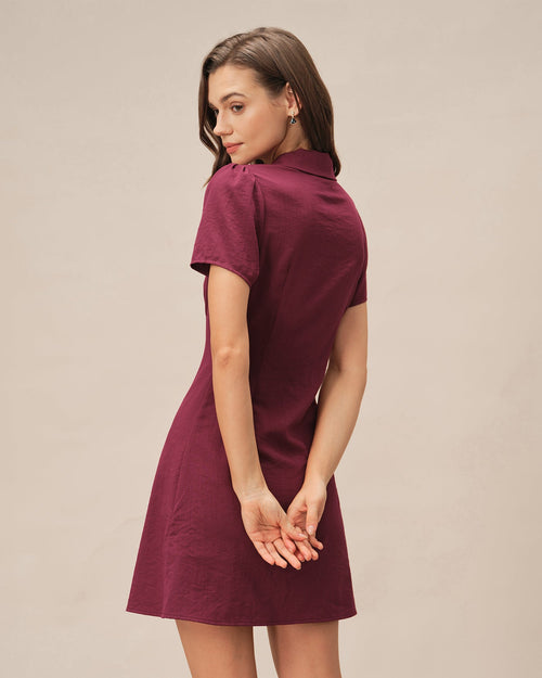 Women's Buttoned Short Sleeve Mini Dress – Notch Lapel Collar Casual Chic