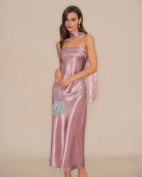 Women's Satin Sleeveless Long Dress – Open Back Elegant Evening Gown