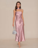 Women's Satin Sleeveless Long Dress – Open Back Elegant Evening Gown