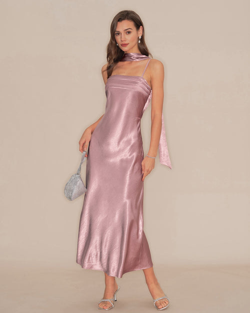 Women's Satin Sleeveless Long Dress – Open Back Elegant Evening Gown