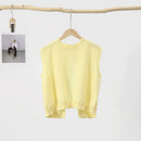 Women's Round Neck Knitted Backless Yellow Top – Open Back Summer Blouse
