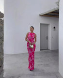 3D Flowers Sleeveless Party Midi Dress