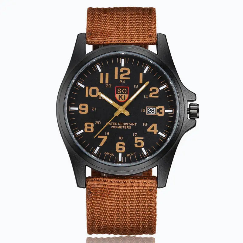 Men’s Military-Style Brown Wristwatch – Rugged Tactical Leather Watch