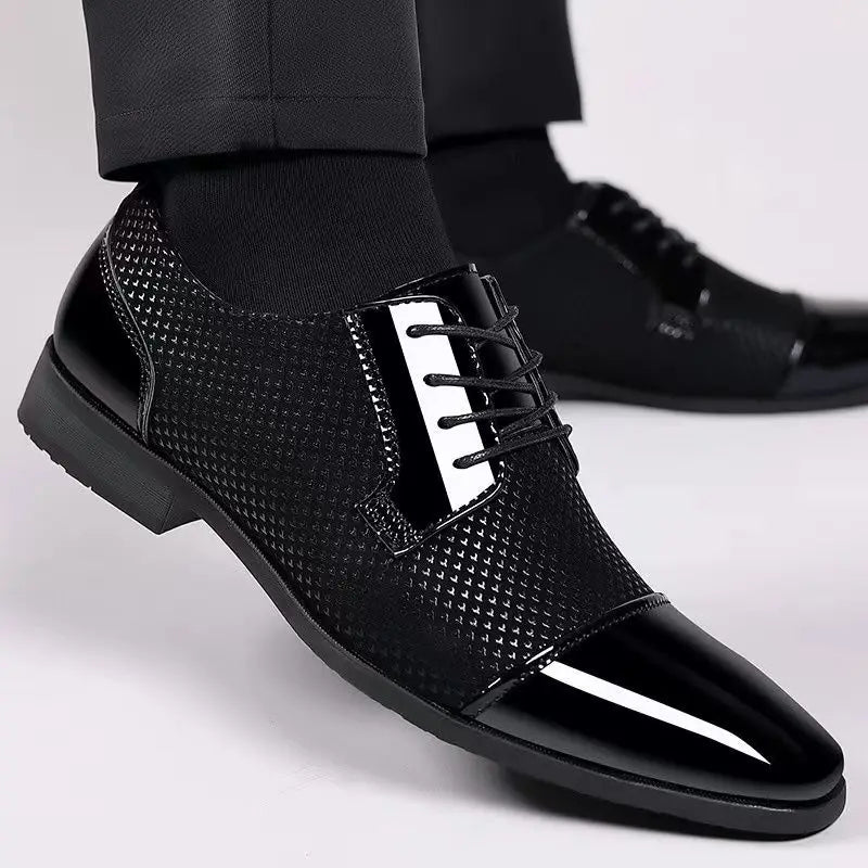 Men’s Patent Leather Oxford Shoes With Dotted Pattern – Formal Dress Shoes