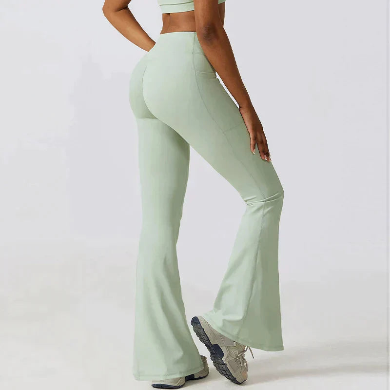 Women's High-Waist Flared Leggings Pants – Stretch Wide-Leg Yoga Trousers