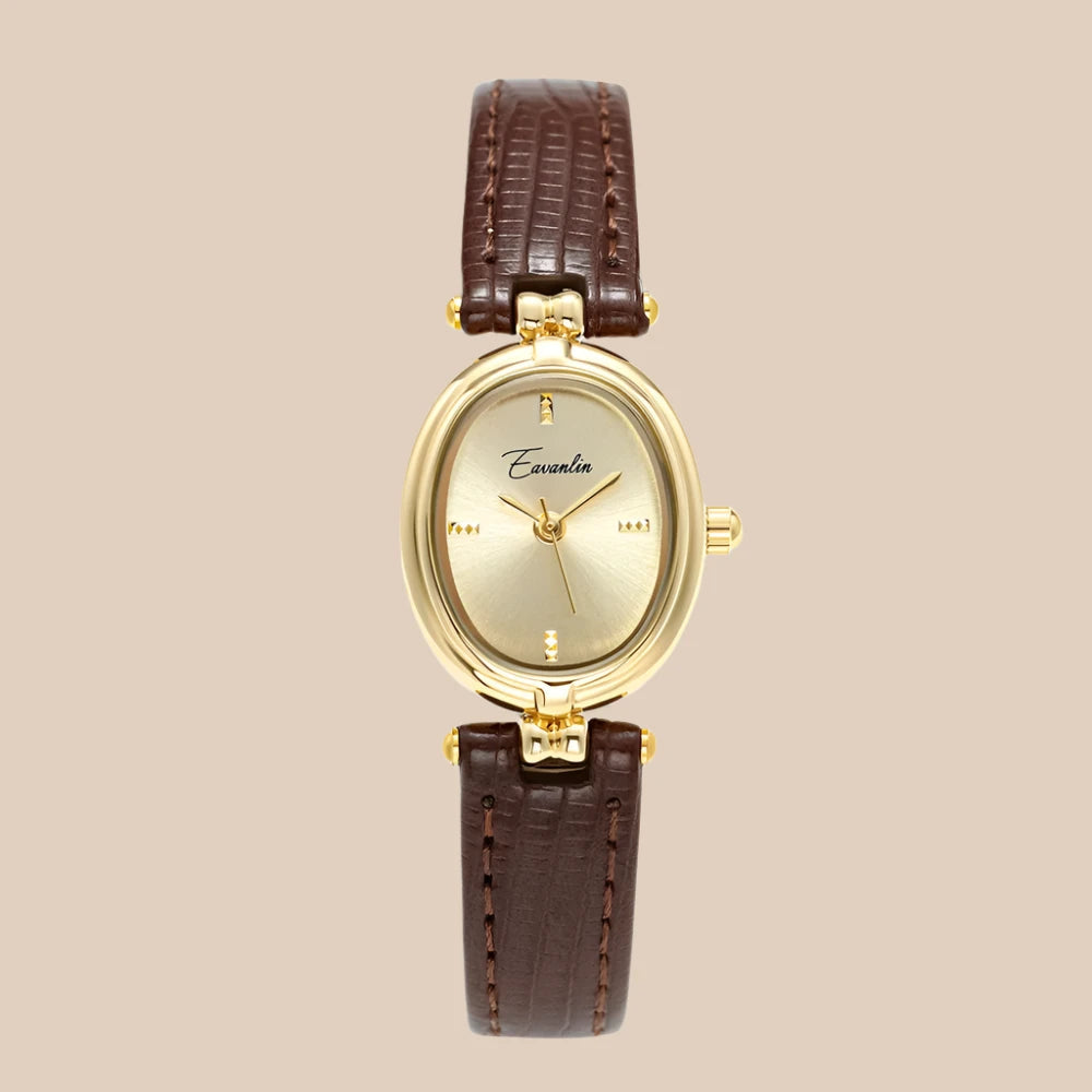 Women's Gold Dial Wrist Watch – Leather Strap Elegant Timepiece