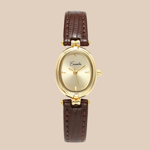 Women's Gold Dial Wrist Watch – Leather Strap Elegant Timepiece