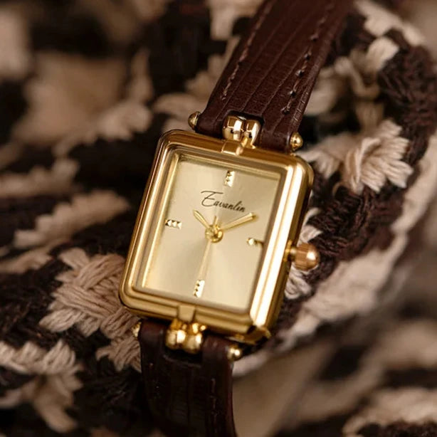 Women's Gold Dial Wrist Watch – Leather Strap Elegant Timepiece