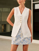 Sleeveless Linen Cotton Vest for Women – Stylish Gilet with Button Closure 0