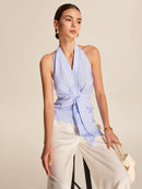 Striped Halter Top for Women – Summer V-Neck Sleeveless Blouse in Breathable Polyester 3