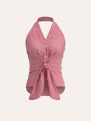 Striped Halter Top for Women – Summer V-Neck Sleeveless Blouse in Breathable Polyester 4
