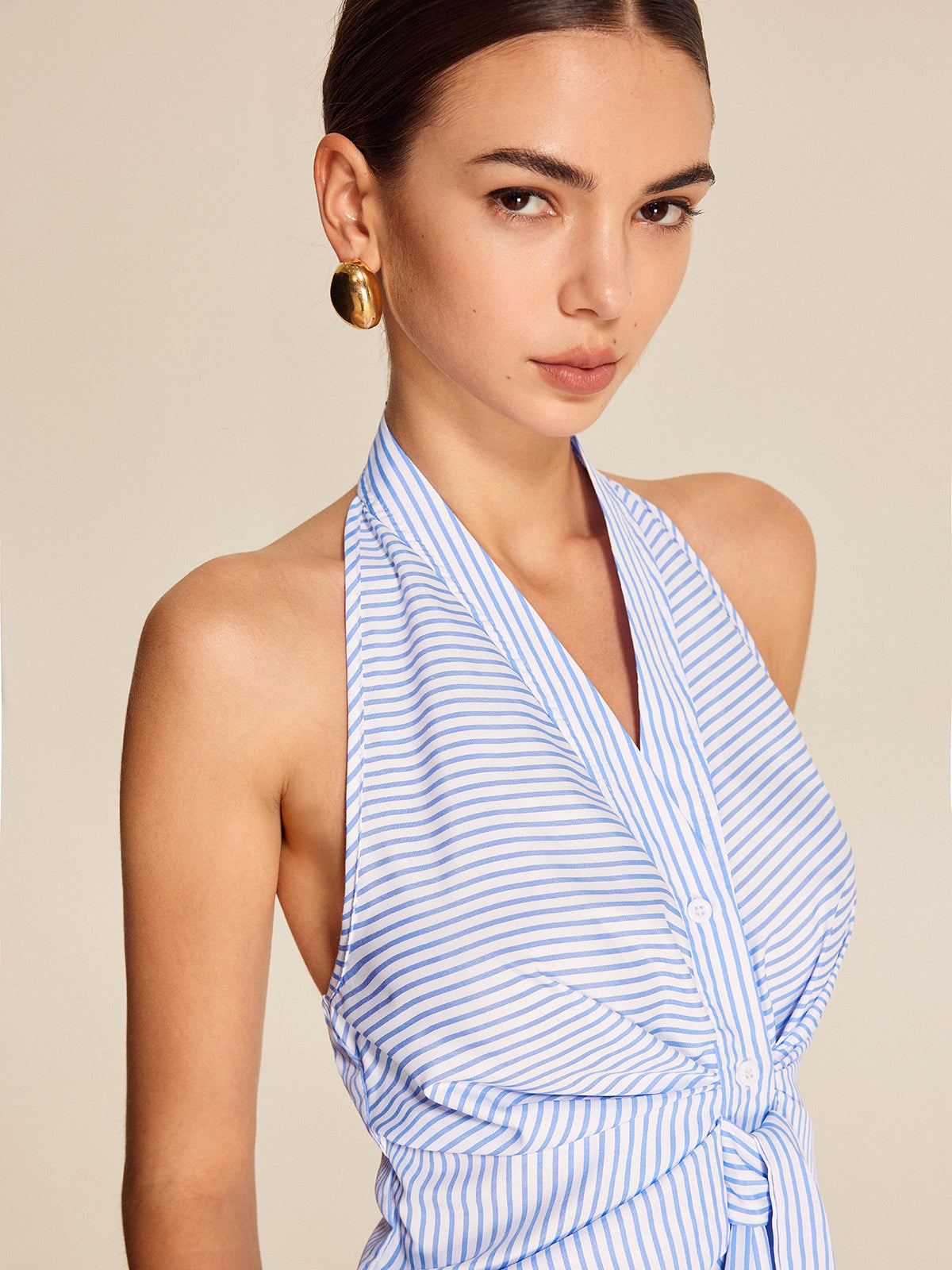 Striped Halter Top for Women – Summer V-Neck Sleeveless Blouse in Breathable Polyester 8