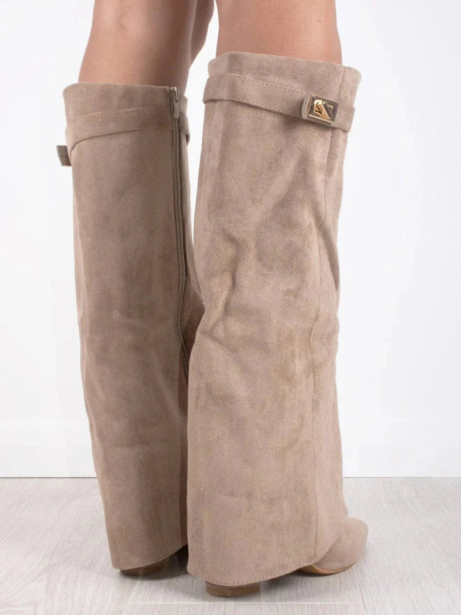 Stylish High Boots with Flap and Block Heel – 8.5cm Leather or Suede 3