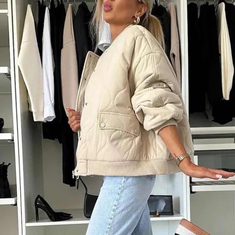 Stylish Women's Bomber Jacket with Soft Lining – Lightweight, Versatile Outerwear in Khaki, Grey, and Black