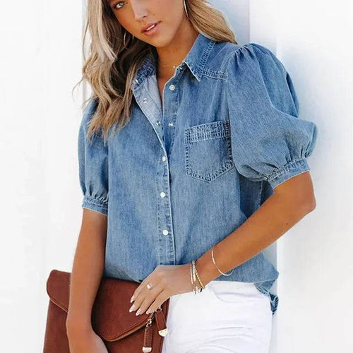 Stylish Women's Short Sleeve Denim Shirt – Wrinkle-Resistant, Durable, Versatile Fit for Casual Wear 0