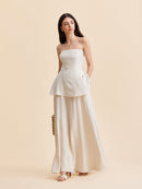 Summer Strapless Linen Blend Set for Women – Elegant Top and Flowing Skirt 0