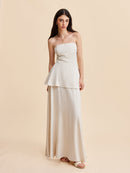 Summer Strapless Linen Blend Set for Women – Elegant Top and Flowing Skirt 2
