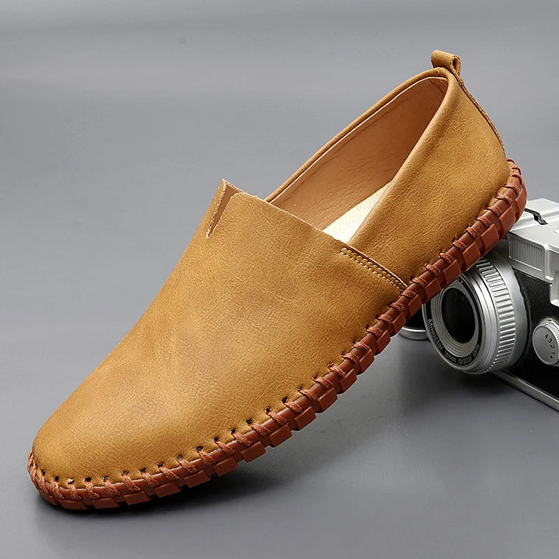 Men's Lightweight Slip-On Loafers – Casual Stitched Sole Shoes