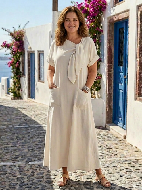 Women’s Round Neck Maxi Dress – Short Sleeve Pocket Casual Everyday Style