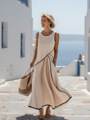 Women’s Sleeveless Draped Maxi Dress – Round Neck Flowy Elegant Style