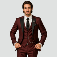 Men’s 3-Piece Slim Fit Suit – Satin Lapel Gilet Elegant Wedding Formal Style