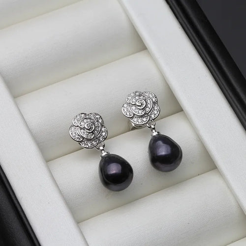 Women's Vintage Silver Flower Pearl Earrings – Romantic Elegant Jewelry