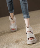 Vintage Brown Buckle Strap Splicing Platform Sandals Peep Toe