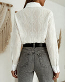 Women's White Buttoned Embroidered Blouse – Elegant Long Sleeve Top