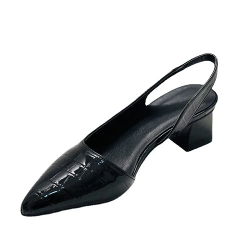 Women’s Leather Slingback Low Heels - Elegant Comfortable Pumps