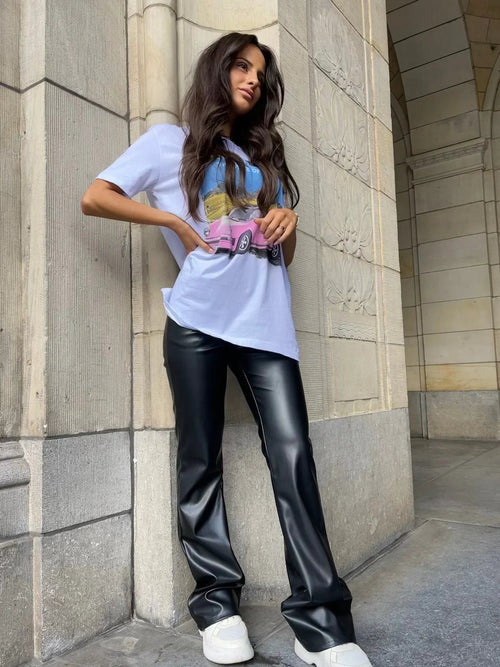 Women Vegan Leather Pants High Waisted 2