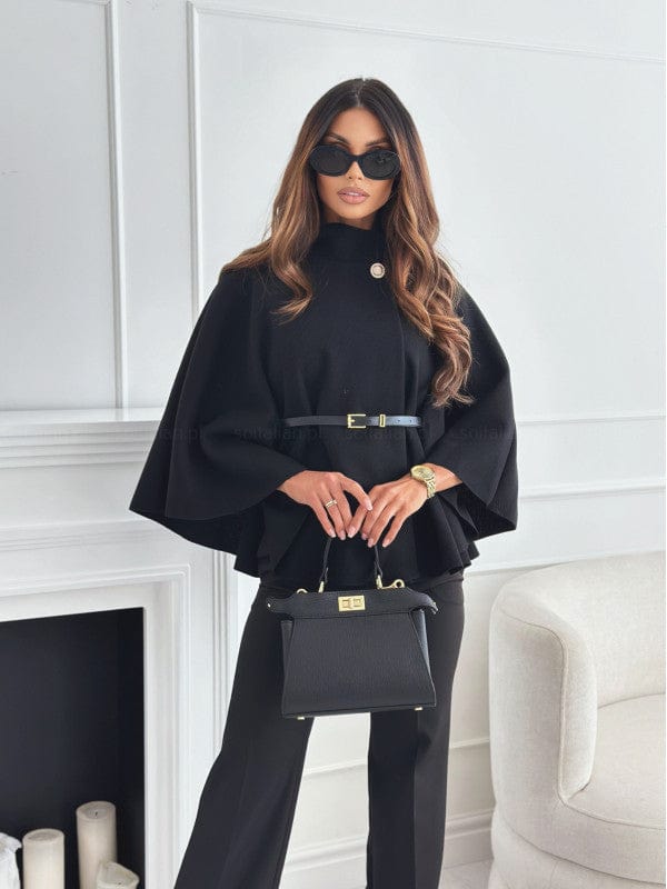 Women Wool Cape With Belt 5