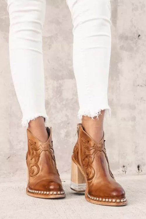 Women’s Ankle Boots Nude Block Heel 8