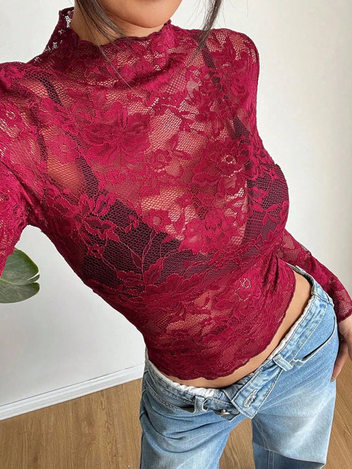 Women's Blouse - Cut Lace Fitted Design 5