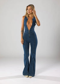 Women's Denim Jumpsuit with Cutout