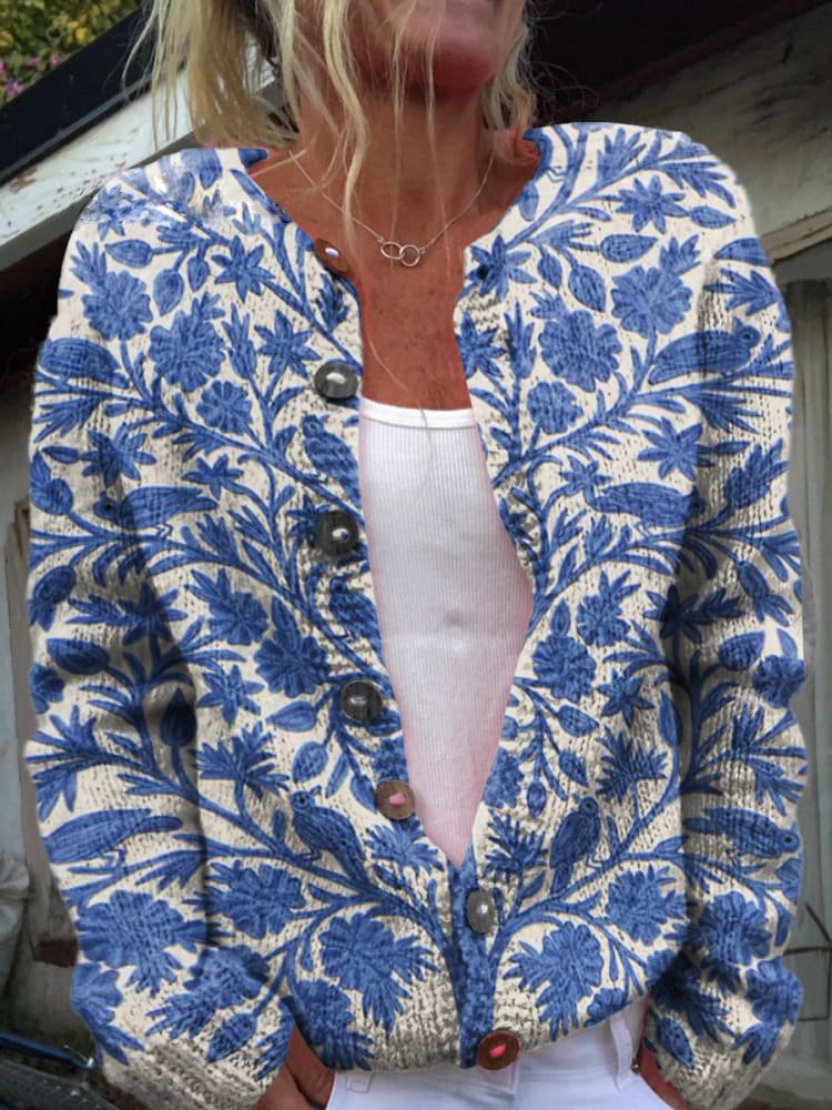 Women's Knit Jacket Cotton Floral