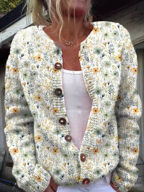 Women's Knit Jacket Cotton Floral 1