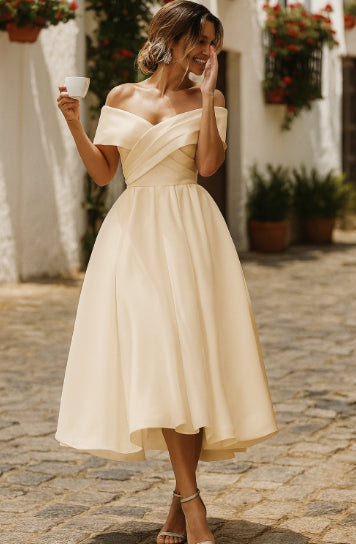 Women's Midi Dress Off-the-Shoulder Elegant A-Line Style – Whitmorelane