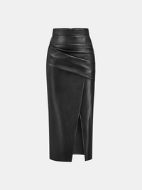 Women's Midi Dress Synthetic Leather Elegant With Slit
