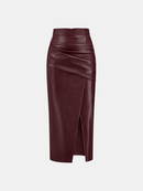 Women's Midi Dress Synthetic Leather Elegant With Slit 5