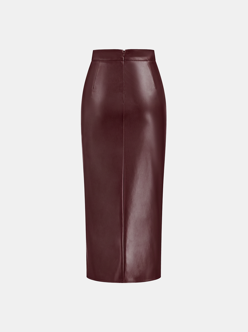 Women's Midi Dress Synthetic Leather Elegant With Slit 6