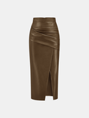 Women's Midi Dress Synthetic Leather Elegant With Slit 9