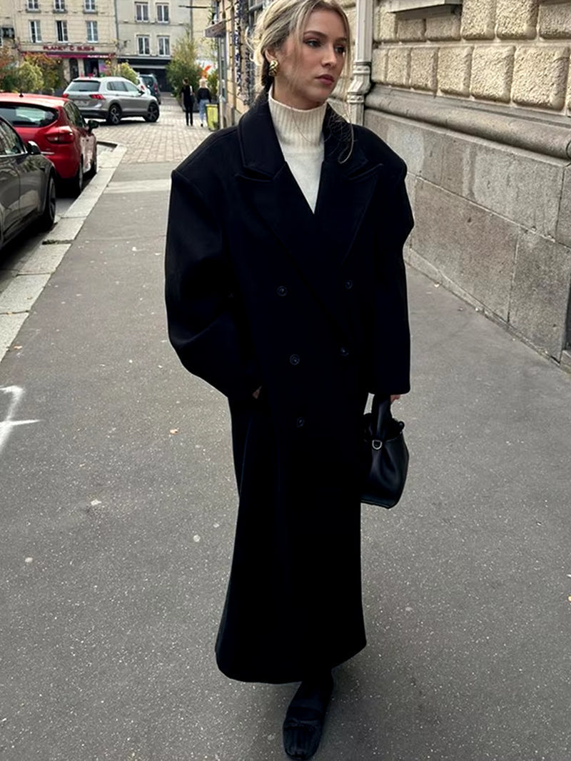Women's Oversized Coat Elegant Cut Double Row Buttons 1