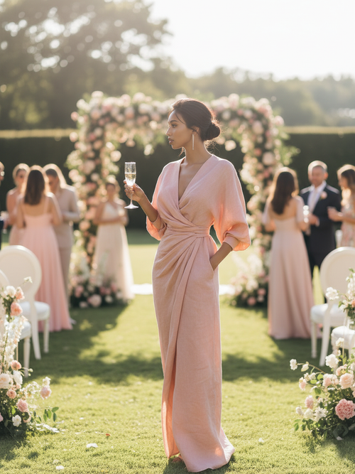 Women's Pink Minimalist V-Neck Maxi Dress: Effortless Elegance for Summer 2