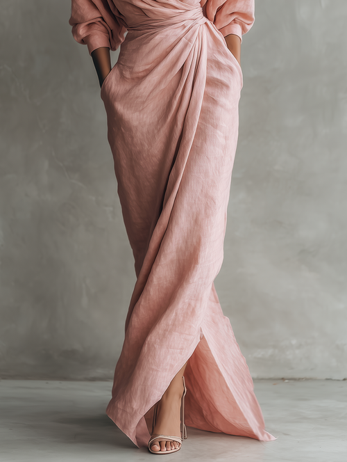 Women's Pink Minimalist V-Neck Maxi Dress: Effortless Elegance for Summer 7