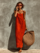Women's Red Cotton Maxi Dress: Effortless Comfort for Summer Days 1
