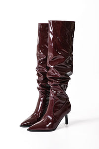 Women's Thigh High Boots in Burgundy Patent Leather