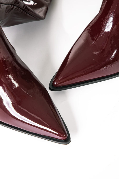 Women's Thigh High Boots in Burgundy Patent Leather 3