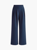 Women's Trousers Striped Pleated Wide Leg Pants 4