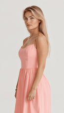 Women’s A-Line Midi Dress – Ascot Style – Spaghetti Straps – Flowing Design – Elegant Fit